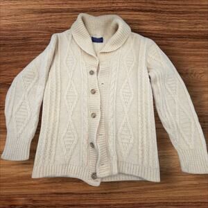 Rare VTG PENDLETON Fisherman’s Knit Shawl Collar Cardigan Sweater 90s Cream SZ L